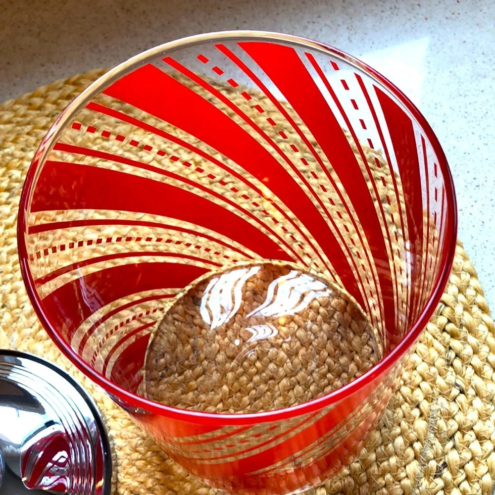 Williams Sonoma Candy Cane Striped Collectable Glass Canister w/ Dalmatian Lid